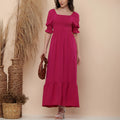 VESTIDO LONGO LISO DE Tecido DUNA Lastex com Manga 3/4