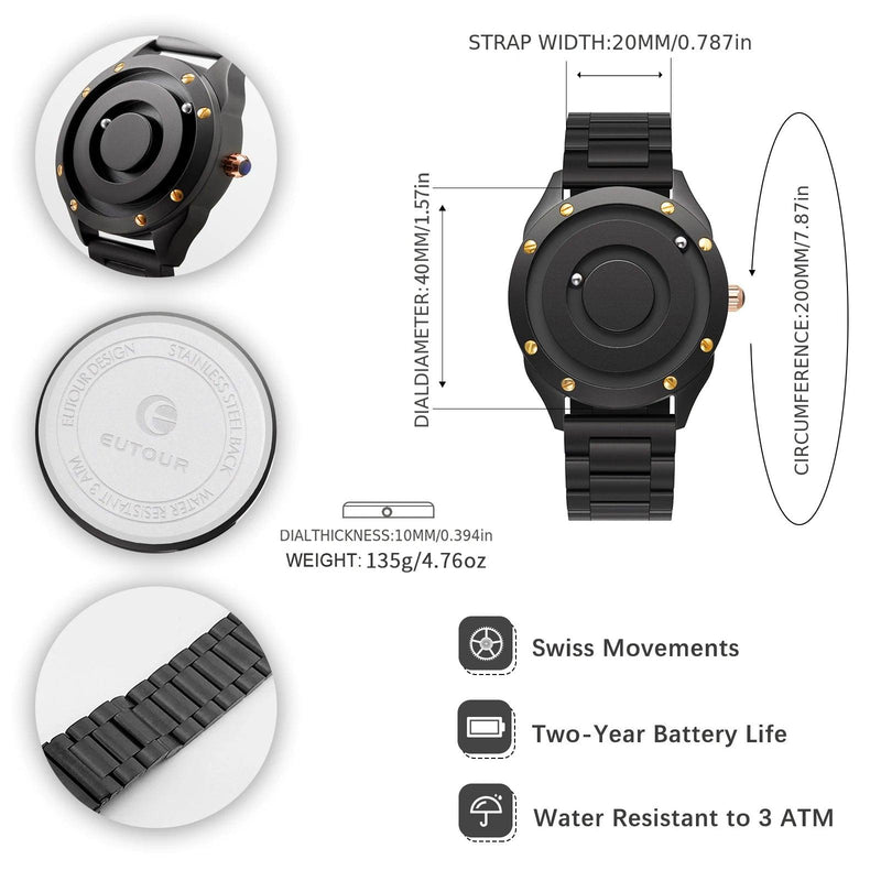 EUTOUR 2024 Nova Chegada Masculino & Feminino Par Magnético Sem Vidro Rolamento De Esferas Relógio De Quartzo Pulseira De Aço Inoxidável