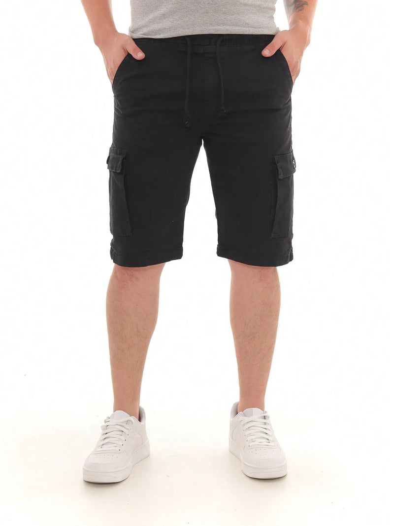 Bermuda Cargo Masculina Sarja Preta Com Bolsos Modelo Premium