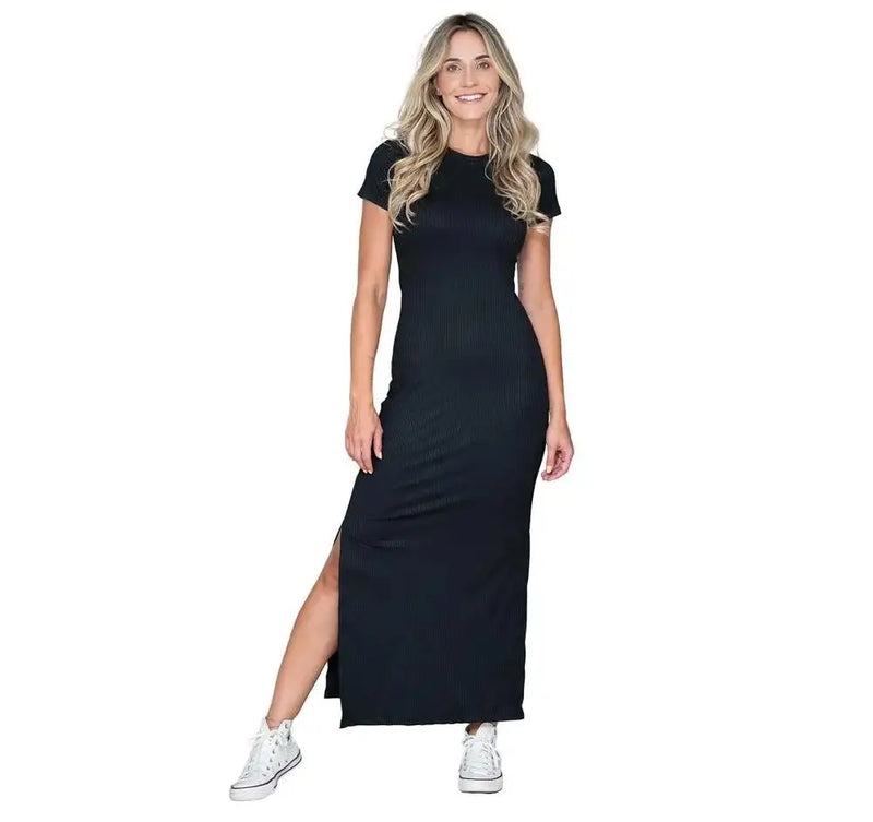 Women's Long Short Sleeve Side Sole Dress - CRAVO ROSE