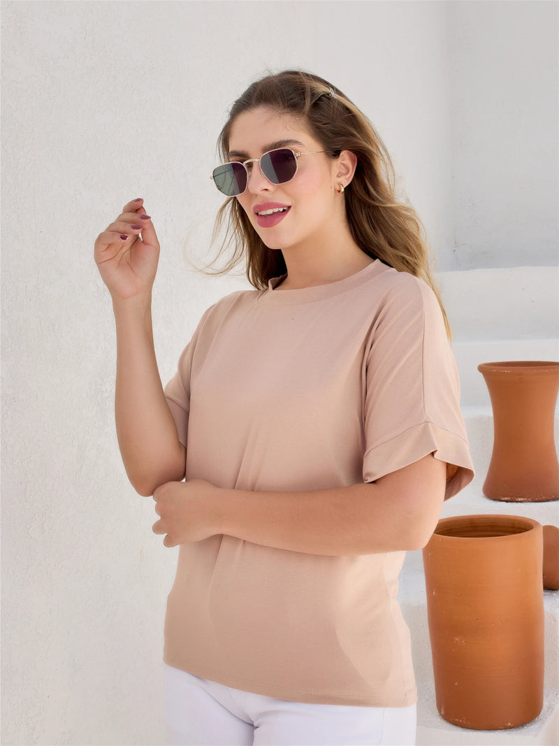 Blusa feminina básico manga curta tecido bem elástico moda plus size