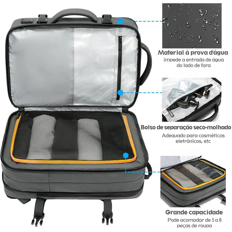 Large Capacity USB Expandable Travel Backpack for Men, Waterproof, Fashion School Bag, 17.3 Laptop Bag