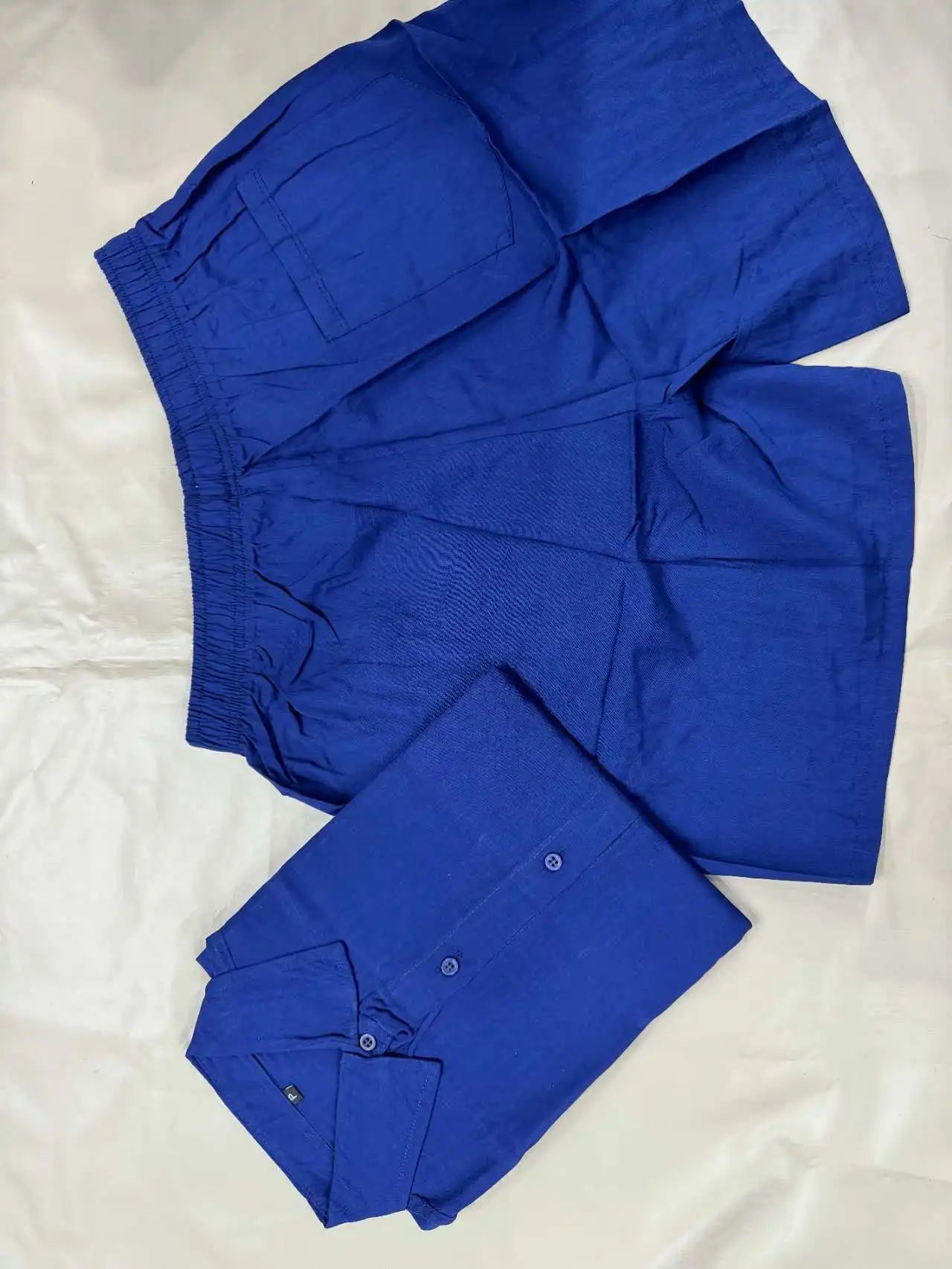 Solid Hawaiian Flower Shirt and Short Set Adult Men Viscose Fabric with Elastane