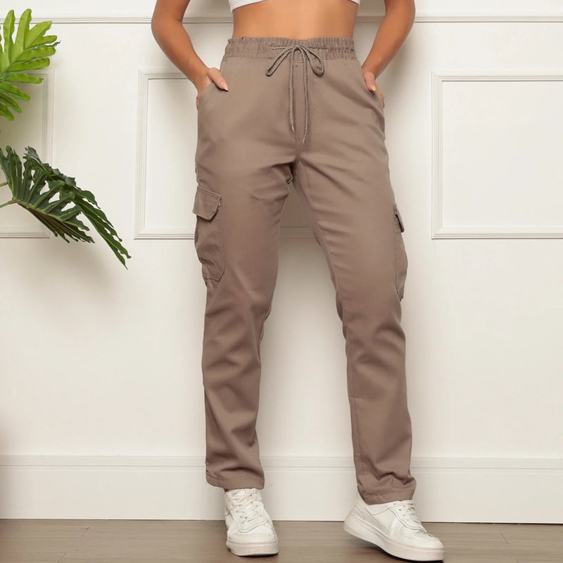 Calça Jogger Sarja Cargo Feminina Casual - CRAVO ROSE