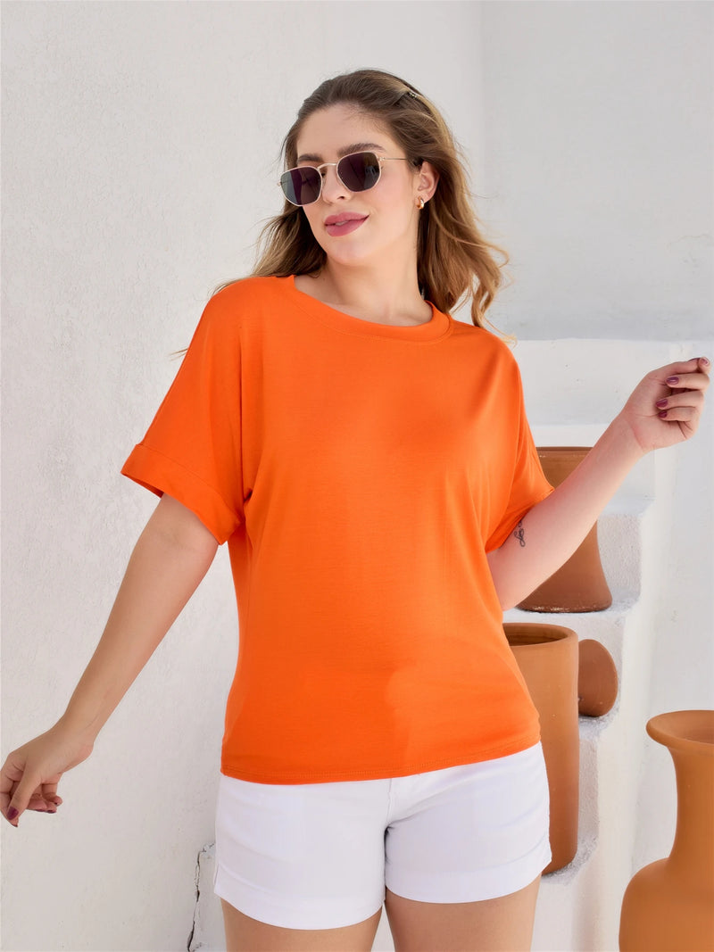 Blusa feminina básico manga curta tecido bem elástico moda plus size