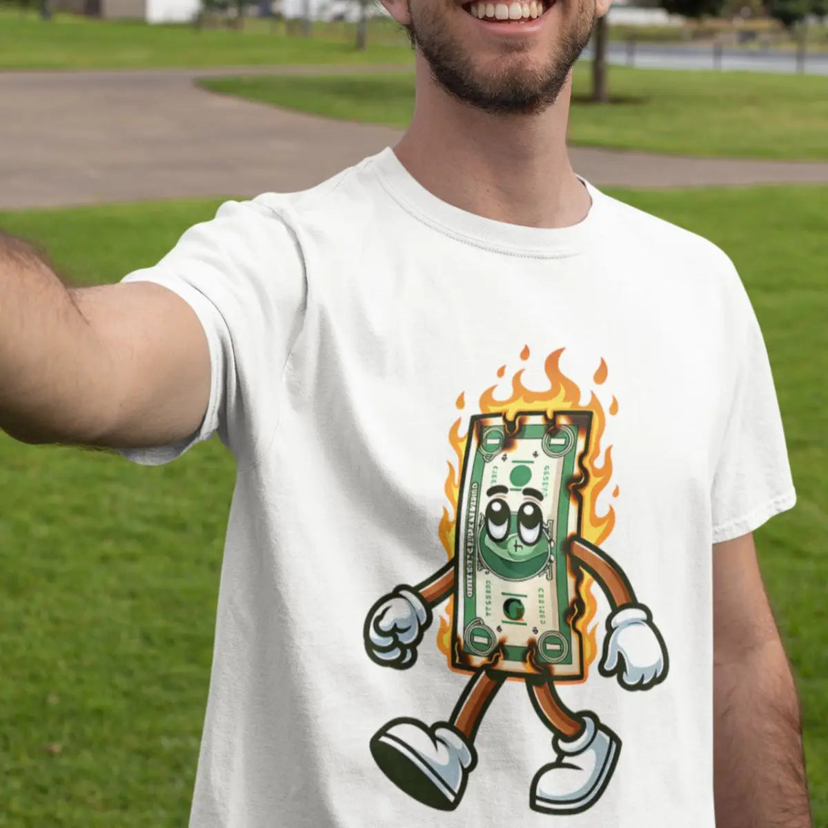 Basic Men's T-Shirt GuGi Burning Money In Flames Catching Fire 100% Cotton Premium CM01-510