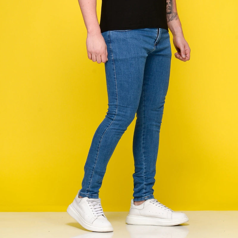Calça Jeans Masculina Lavagem Azul Médio Super Skinny Moda Verão