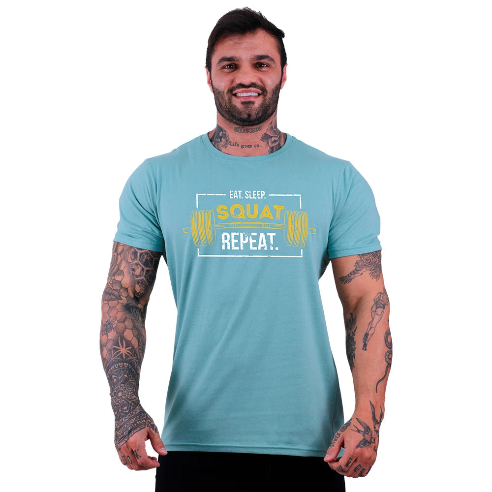 Camiseta Tradicional Masculina MXD Conceito Squat Repeat Halter Musculação Treino Casual