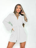 Chemise Long Sleeve Shirt Dress With Belt