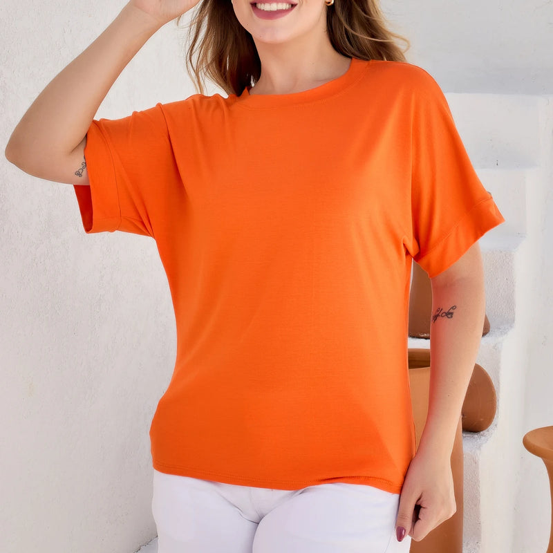 Blusa feminina básico manga curta tecido bem elástico moda plus size
