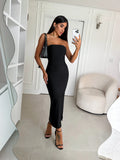 Vestido midi blogueiro longo sexy sem mangas