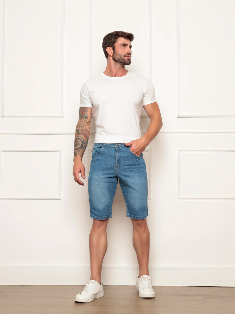 Bermuda Jeans Masculina Lavagem Media Moda Fashion Casual Tendência verão