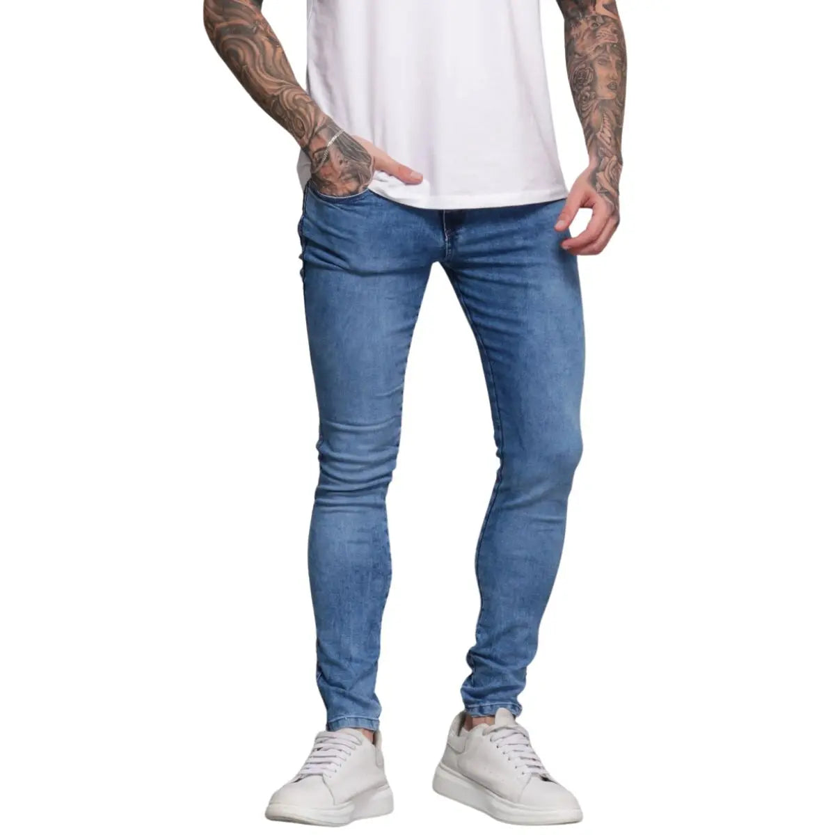 Calça Jeans Masculina Super Skinny Azul Marmorizada Lavagem Clara Premium