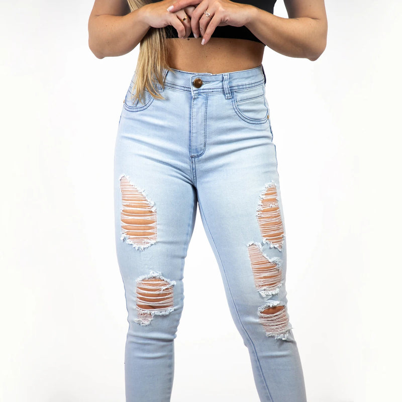 Jeans Skinny Feminino/Calças com Detalhes/Roupas Femininas/Jeans com Elastano