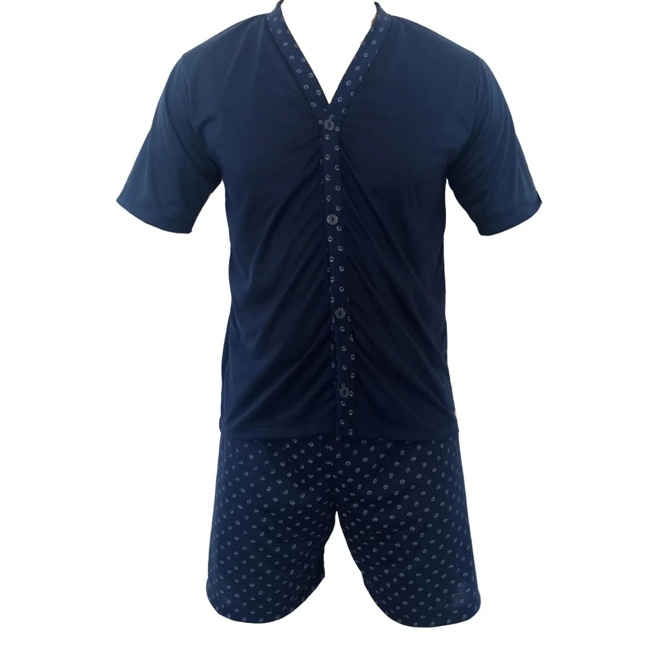 Men's Short Pajamas Adult Button Shirt Short Summer