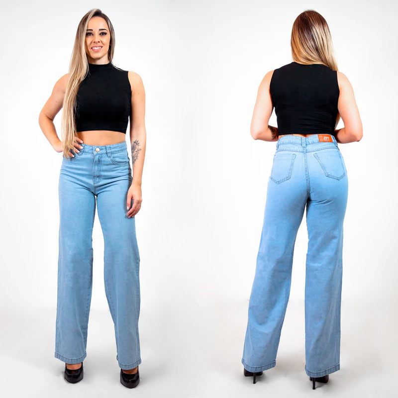 Calças Reta Marmoreadas Perna Larga Jeans Transparente/Roupas Femininas/Jeans
