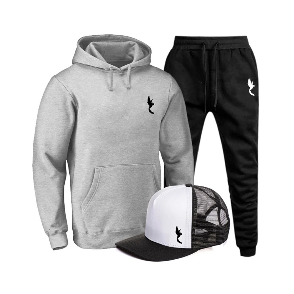 Kit Conjunto Moletom Masculino Casual Flanelado Com Capuz Leve e Confortável + Boné