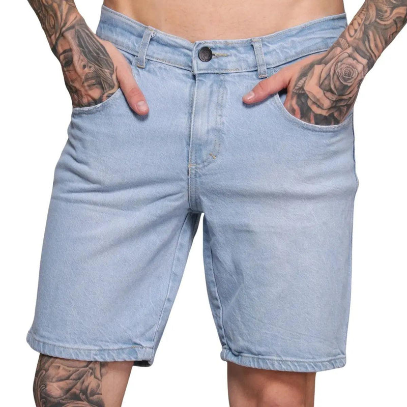 Kit 2 Bermudas Jeans Masculina Algodão Lavagem Clara + Média - CRAVO ROSE