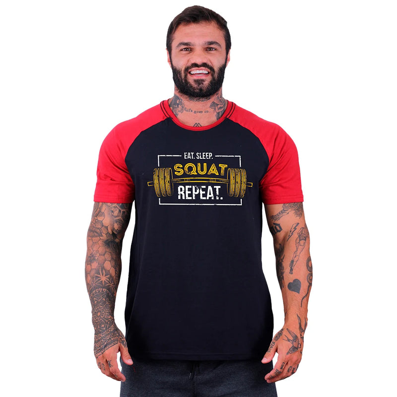 Camiseta Tradicional Masculina MXD Conceito Squat Repeat Halter Musculação Treino Casual
