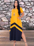 Vestido Longo BICOLOR Feminino Com Fenda Maxi Saruel Alça Com Bolso Moda Feminina Verão Outono Inverno Veste do 38 ao 50