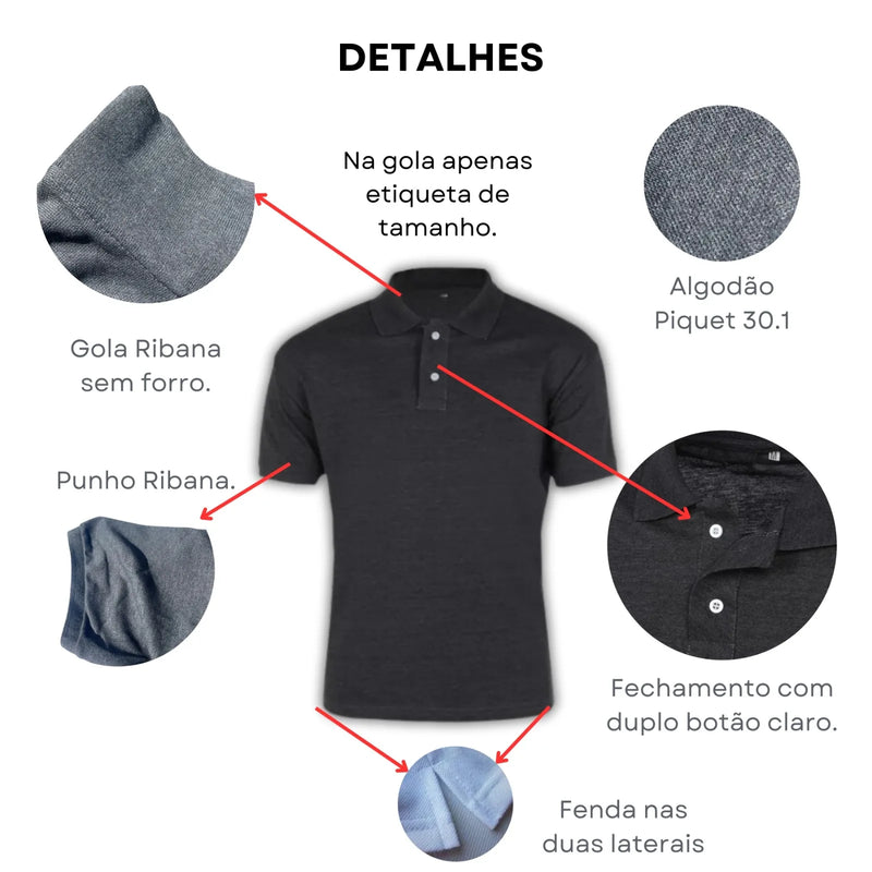 KIT 3 CAMISA GOLA POLO BASICA ALGODÃO PIQUET PLUS SIZE