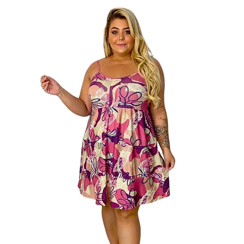 Kit 2 Plus Size Short Loose Dresses Viscose Assorted Prints