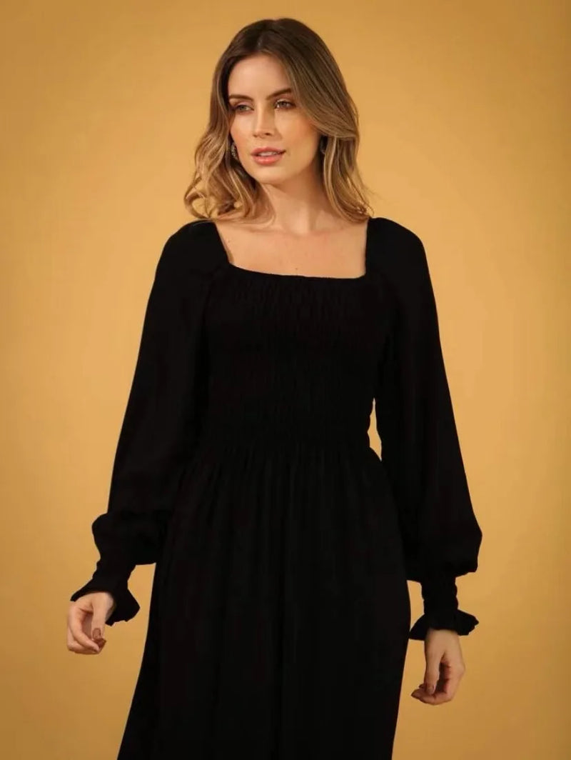 Long Sleeve Long Dress Flare Elastex Ciganinha Novelty