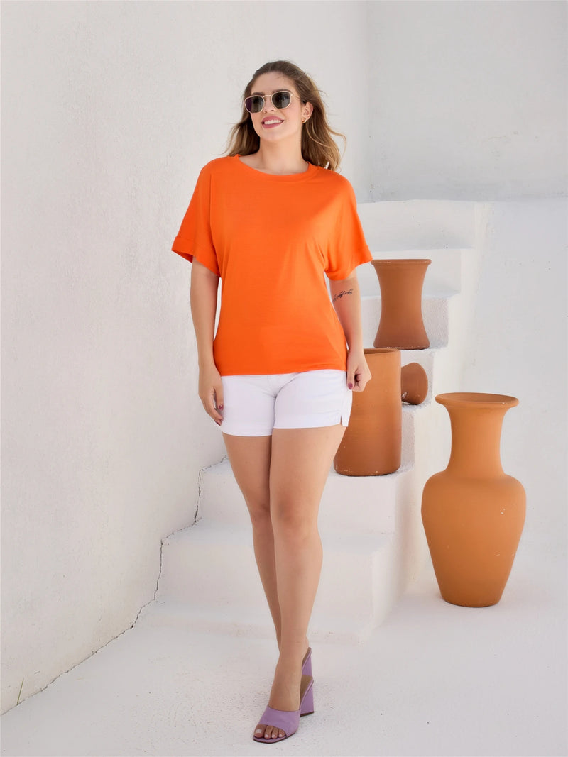 Blusa feminina básico manga curta tecido bem elástico moda plus size