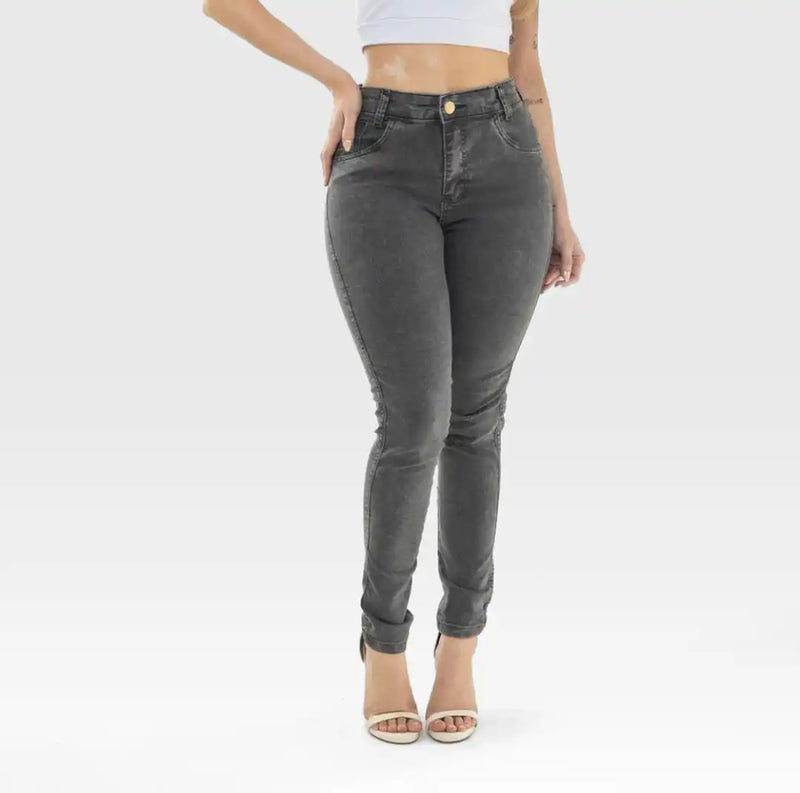 Women's Gray Graphite Stained Marmalized Fashion Casual Mid-Waist Jeans