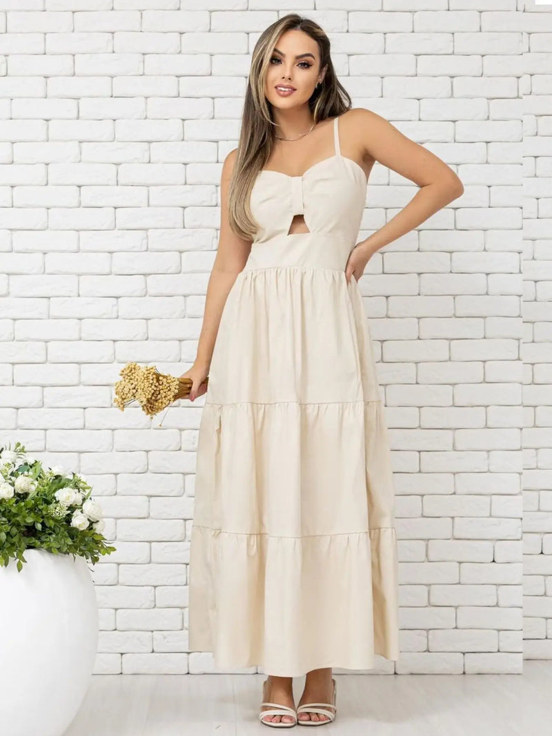Women's Elegant Long Dress With Adjustable Strap With Bojo Party Tricoline Donna Martins