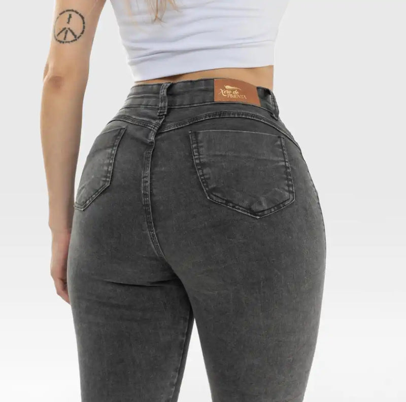 Women's Gray Graphite Stained Marmalized Fashion Casual Mid-Waist Jeans