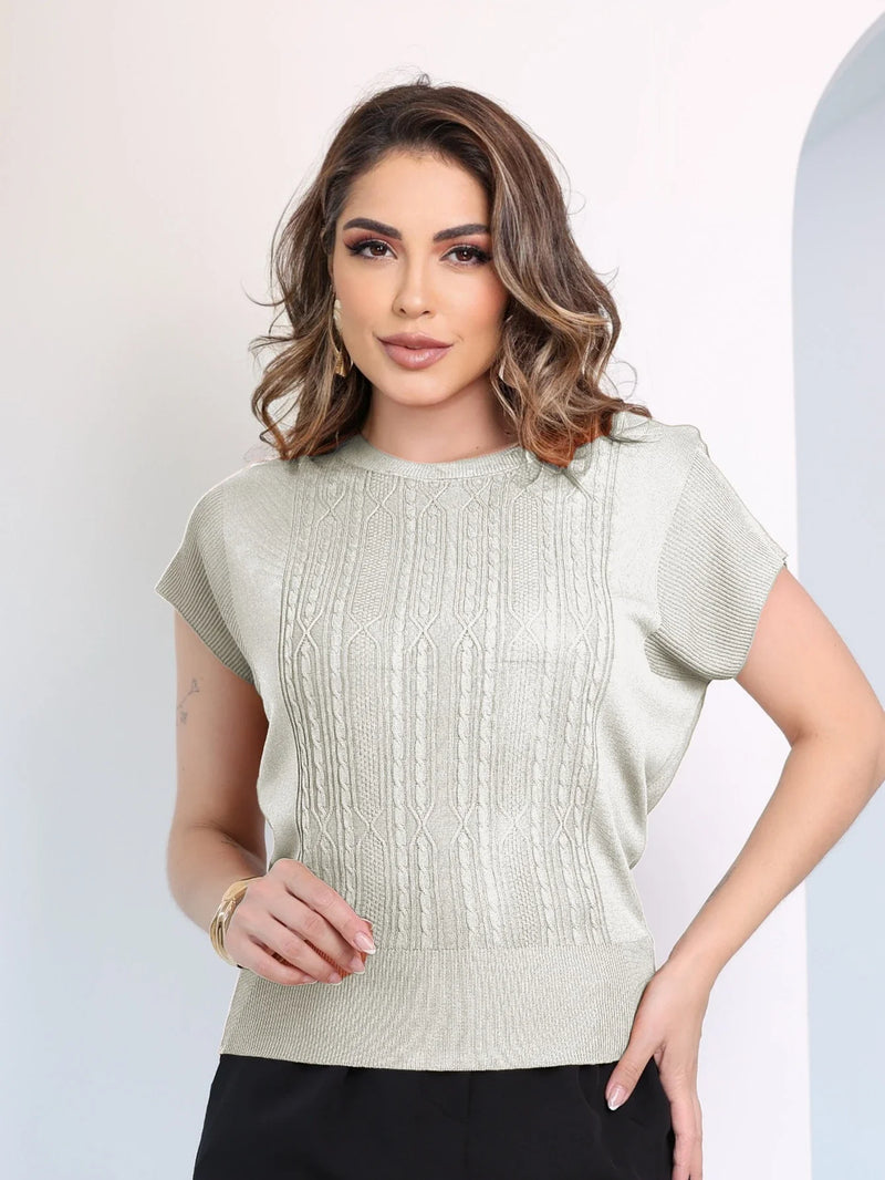 Women's T-shirt Elegant Casual Basic Summer Spring Fabric Comfortable Lightweight Short Sleeve Round-collar Blouse Versatile Style