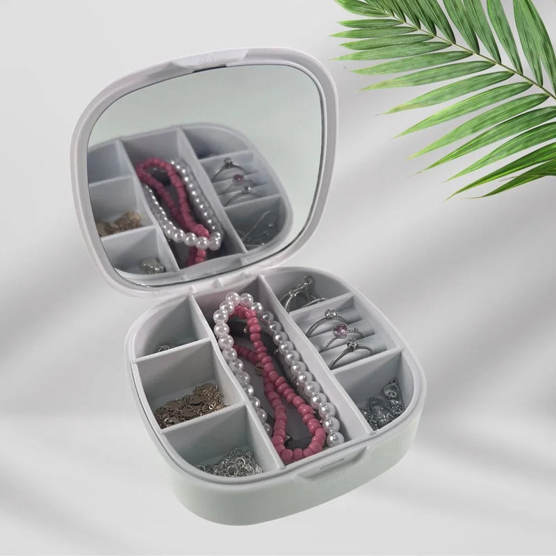 Mini Jewelry Door Travel Bag with Mirror Box Portable Jewelry Organizer Accessories Travel Compact Practice