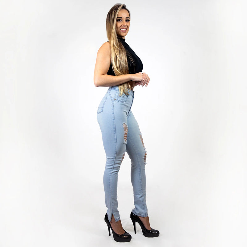 Jeans Skinny Feminino/Calças com Detalhes/Roupas Femininas/Jeans com Elastano