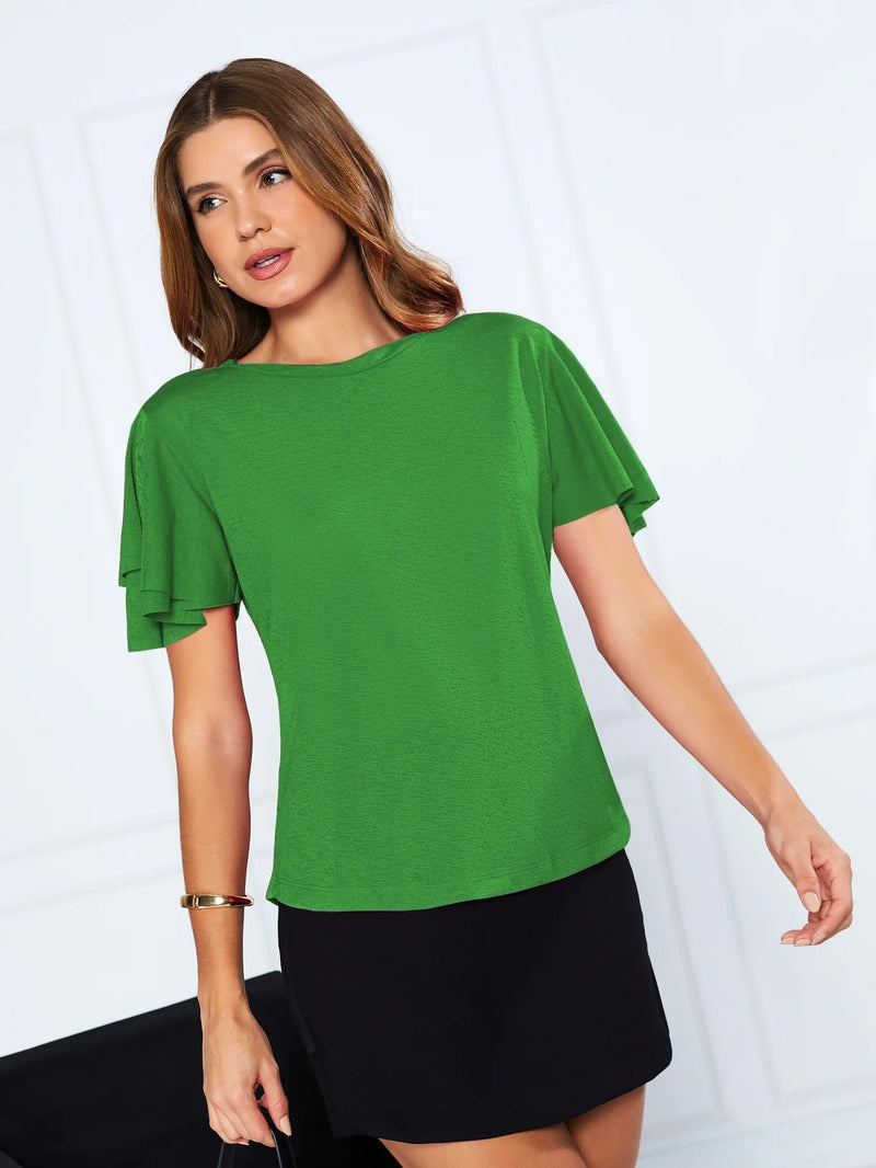 Camiseta Leve Com Manga Com Babado Na Manga