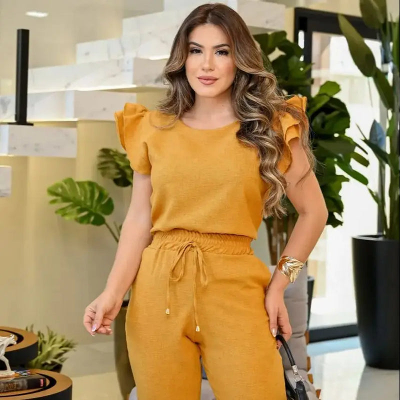 Women's Set Casual In Linen Tailor Pant Blouse National Shipping Brazil Scrub Social Free Shipping