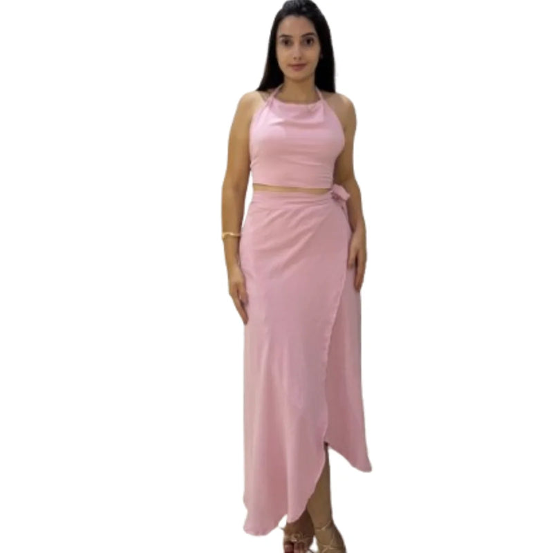 conjunto saia transpassada croopped elegante roupas de luxo com ótimo acabamento qualidade