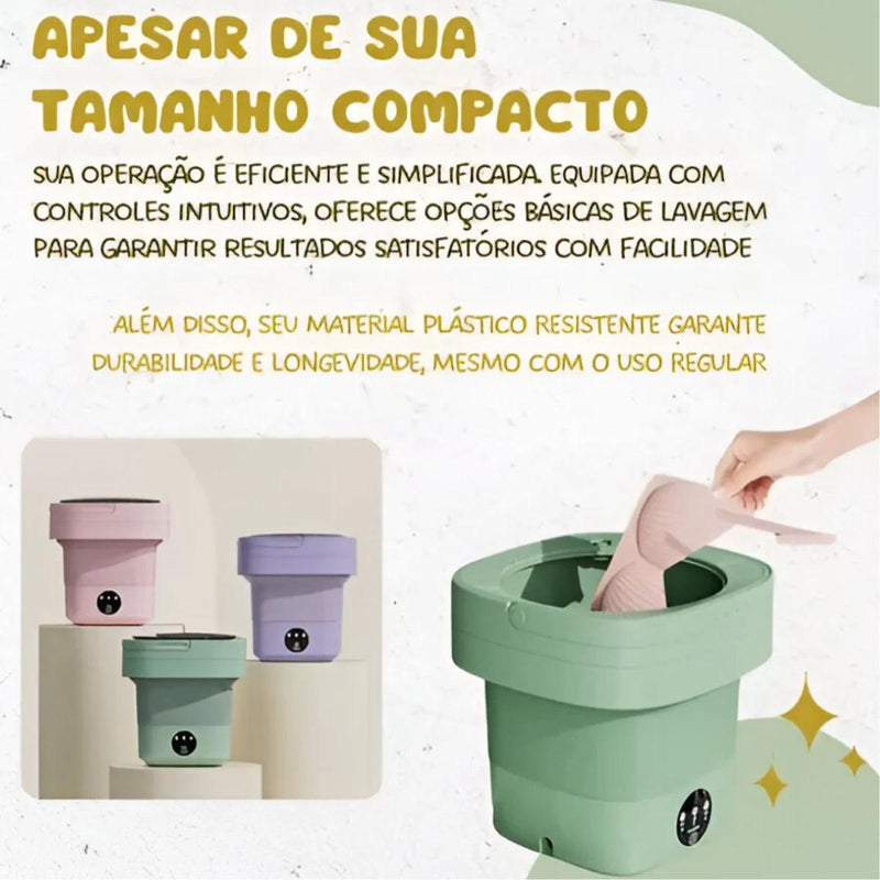 Mini Máquina de Lavar Dobrável Portátil Bivolt 3 Funções - CRAVO ROSE