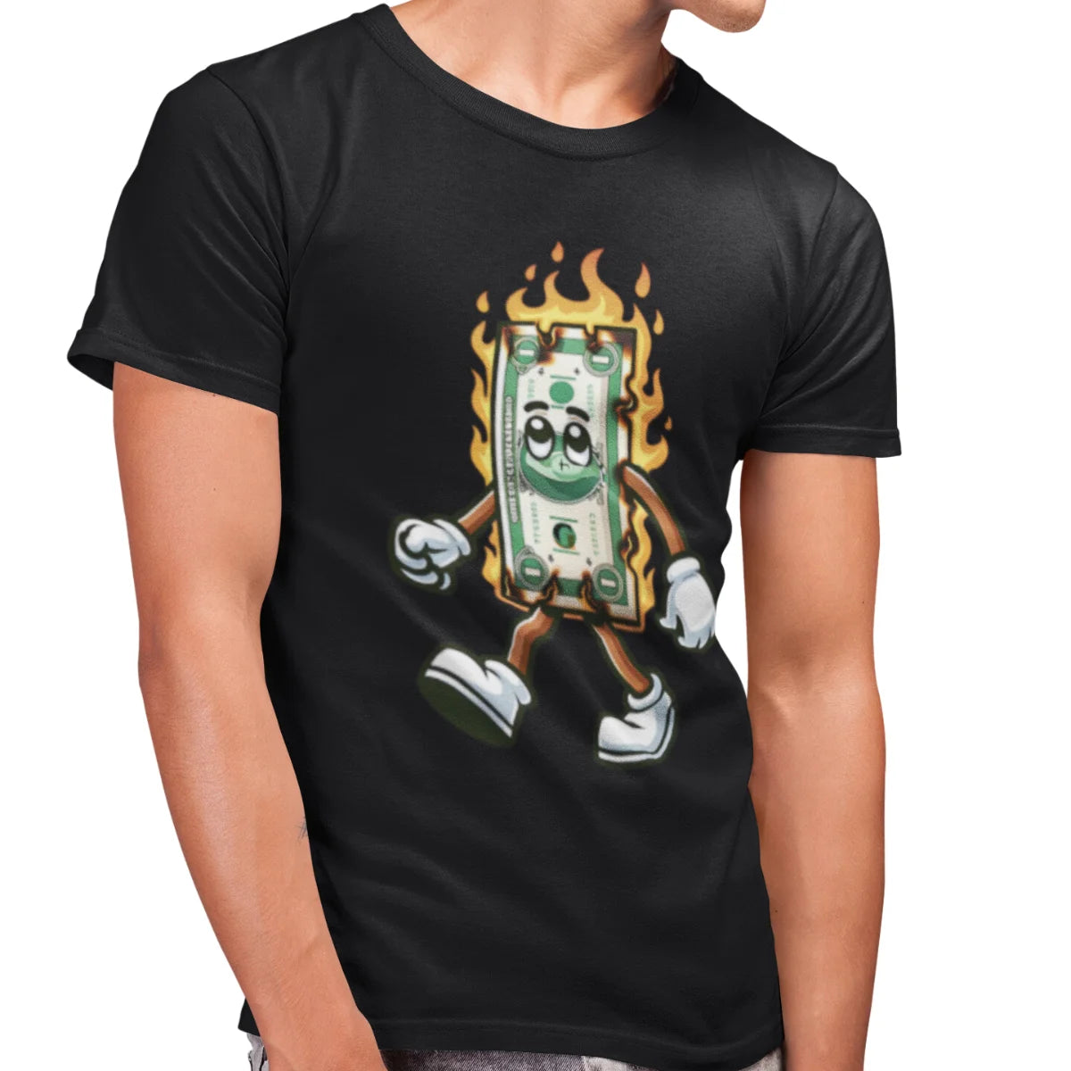 Basic Men's T-Shirt GuGi Burning Money In Flames Catching Fire 100% Cotton Premium CM01-510