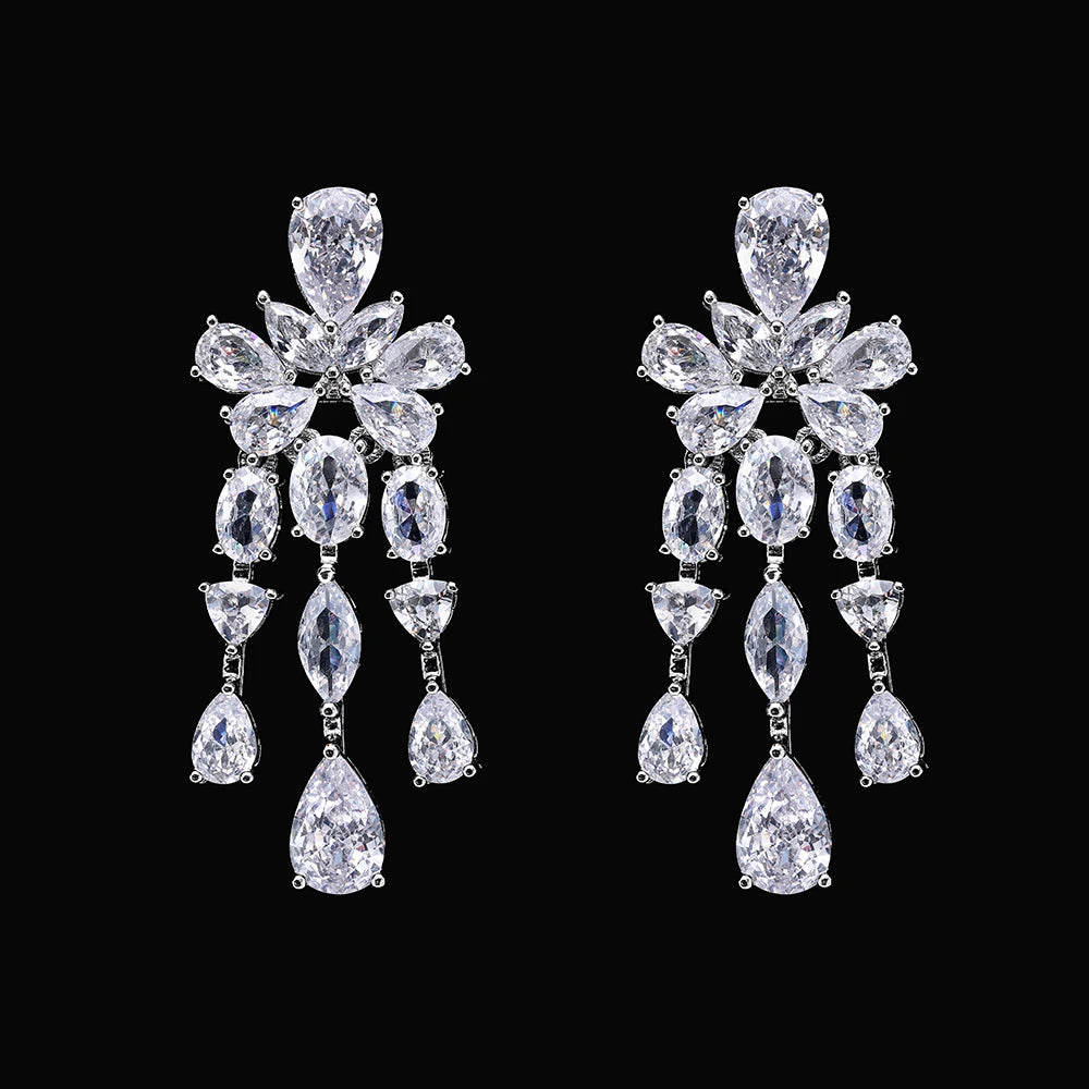 Luxury Dubai Wedding Bride 4PCS Full Set Jewelry Zirconia Double Layer Necklace Arabian White CZ Crystal Jewelry Set for Women