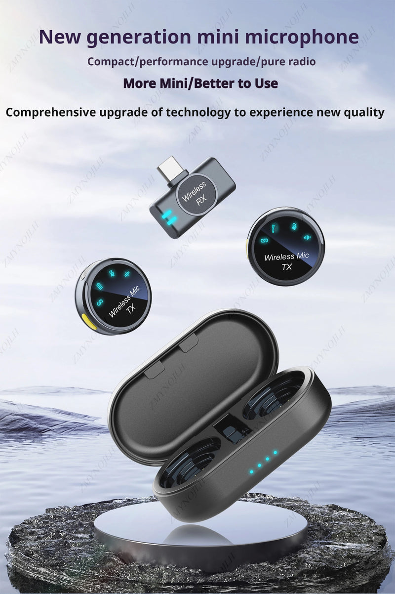Novo microfone de lapela magnético sem fio com cancelamento de ruído e colar à prova de vento com tampa para gravação de áudio e vídeo para smartphone