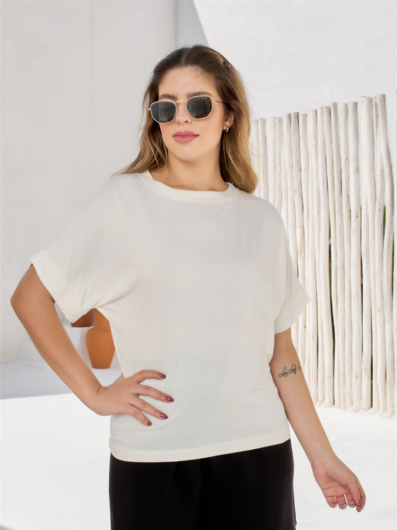 Blusa feminina básico manga curta tecido bem elástico moda plus size