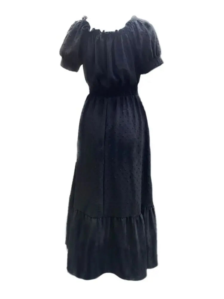 MONNEI Short Swiss Stitch Sleeve Buff Sheath Ruffled Cord Front Dress
