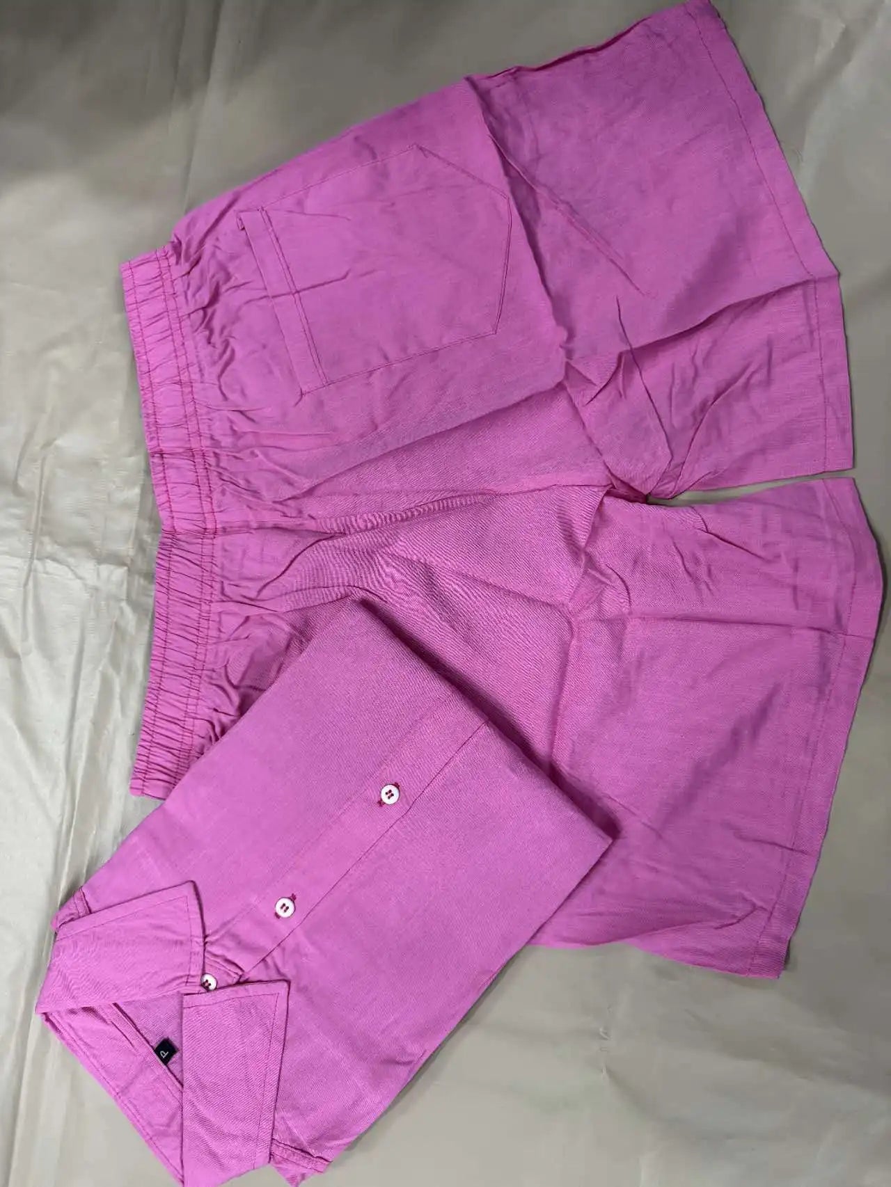 Solid Hawaiian Flower Shirt and Short Set Adult Men Viscose Fabric with Elastane