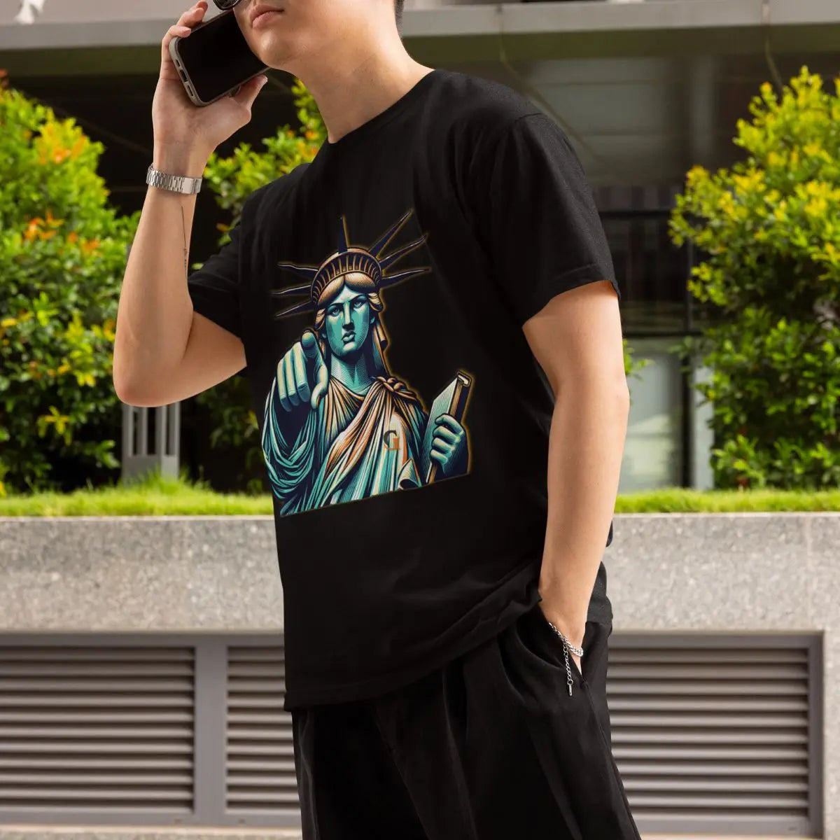 Basic Men's T-Shirt GuGi Statue Of Liberty New York 100% Premium Cotton Shirt CM01-507