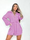 Chemise Long Sleeve Shirt Dress With Belt