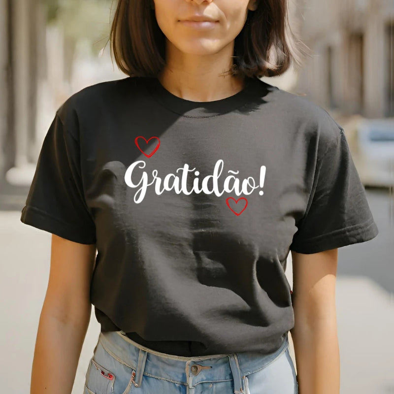 GuGi Printed Women's T-Shirt Gratitude! With Hearts 100% Cotton Soft CF01-012
