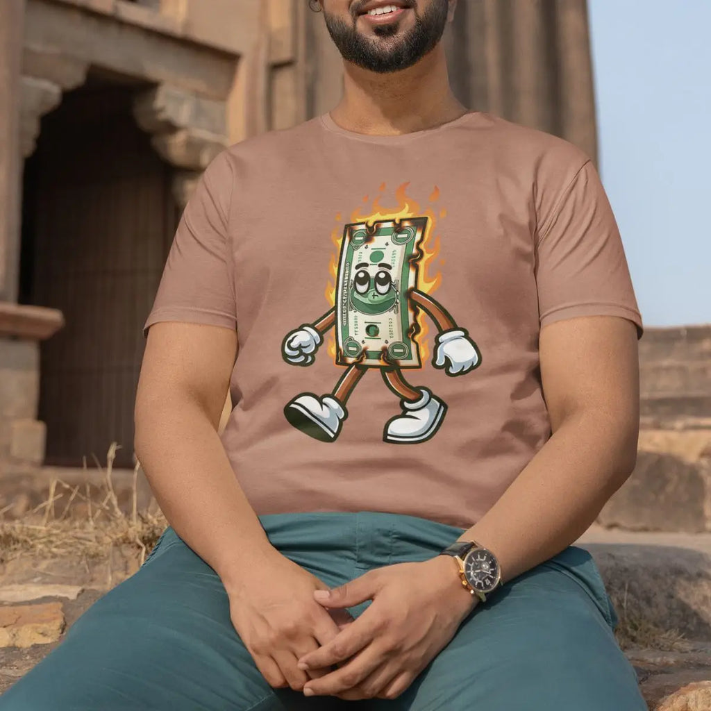 Basic Men's T-Shirt GuGi Burning Money In Flames Catching Fire 100% Cotton Premium CM01-510