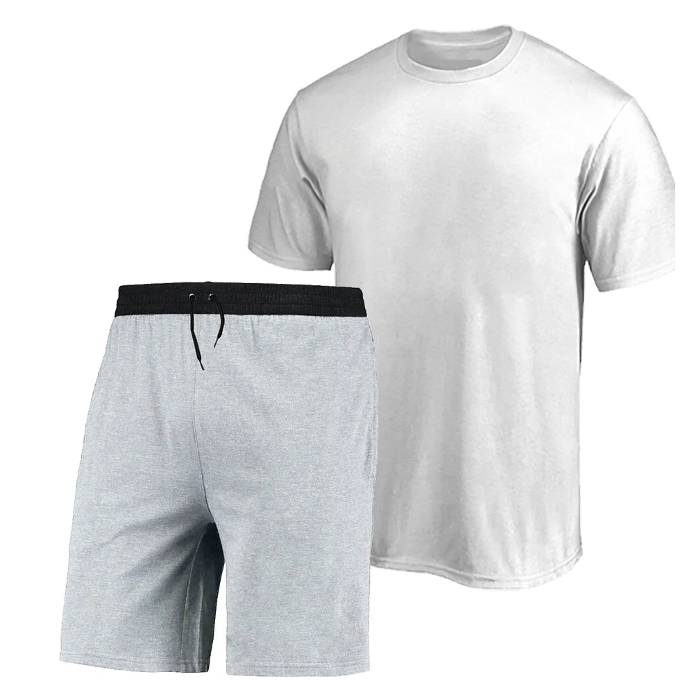 Kit Camiseta e Bermuda Moletinho Masculina Básica Lisa Branca do P ao G1/EXG