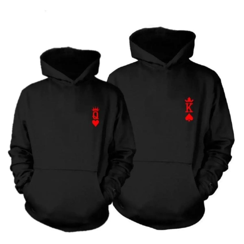 Moletom Casal Rei e Dama Baralho Kit 2 Blusas Casal Namorados com Bolso e Capuz